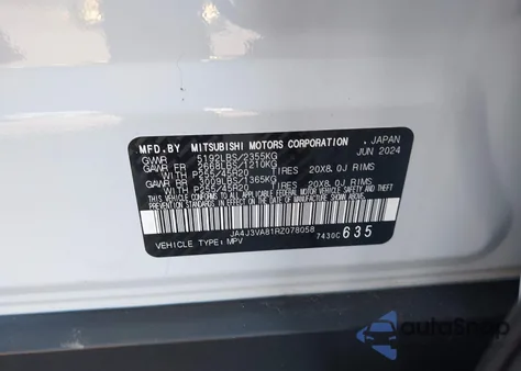 2024 Mitsubishi Outlander Se 2.5 2Wd/Se Black Edition S-Awc/Se Black Edition W/Pano Roof from USA, damaged, VIN JA4J3VA81RZ078058